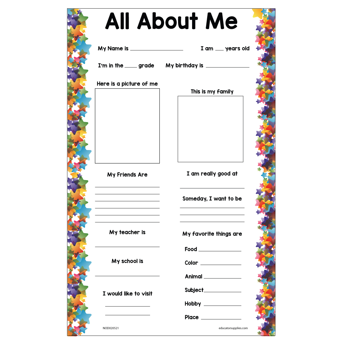All About Me Posters 30 per Set